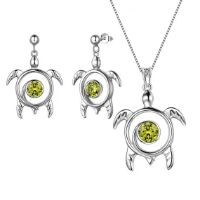 Turtle Birthstone August Peridot Jewelry Set 3PCS Women Girls Birthday Gift