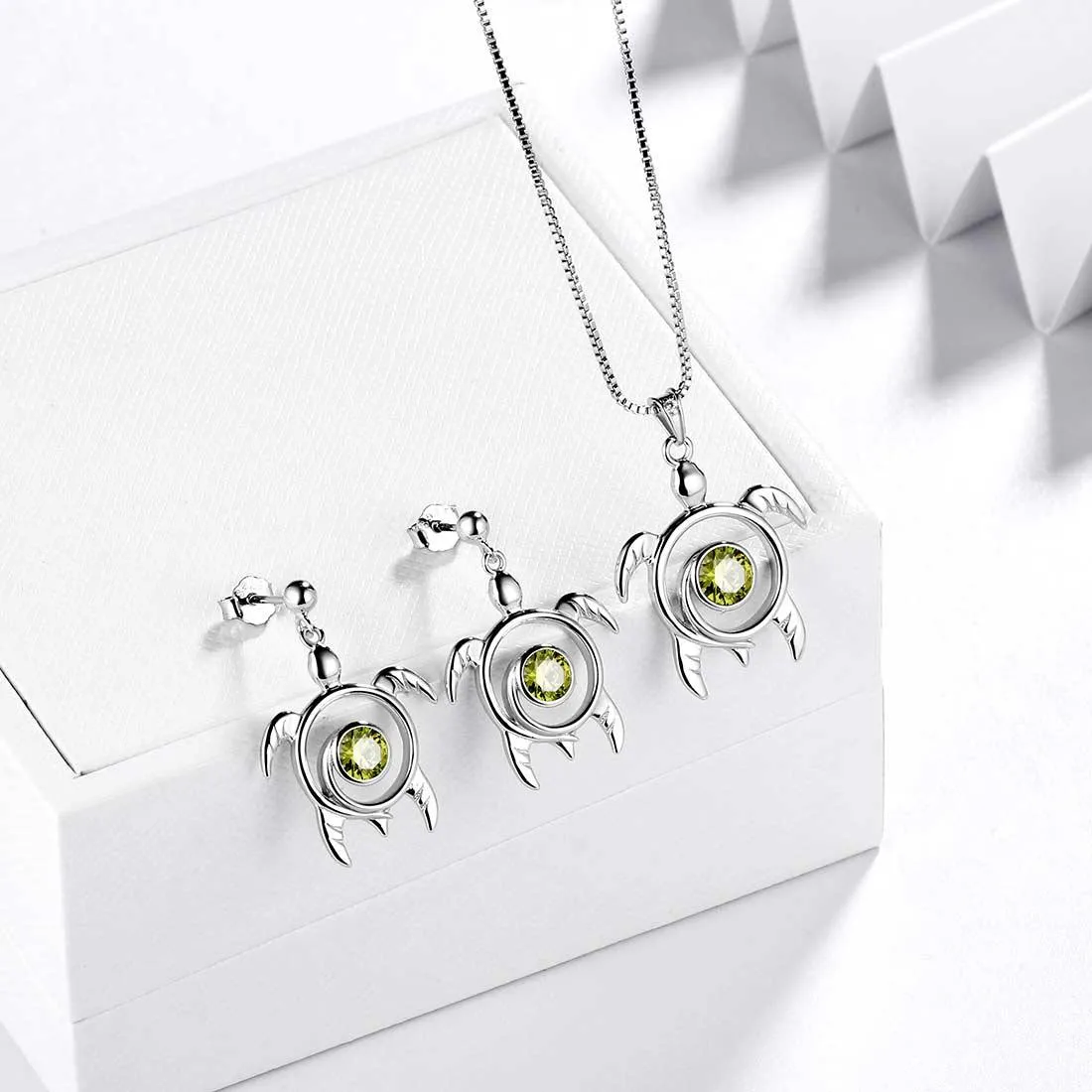 Turtle Birthstone August Peridot Jewelry Set 3PCS Women Girls Birthday Gift
