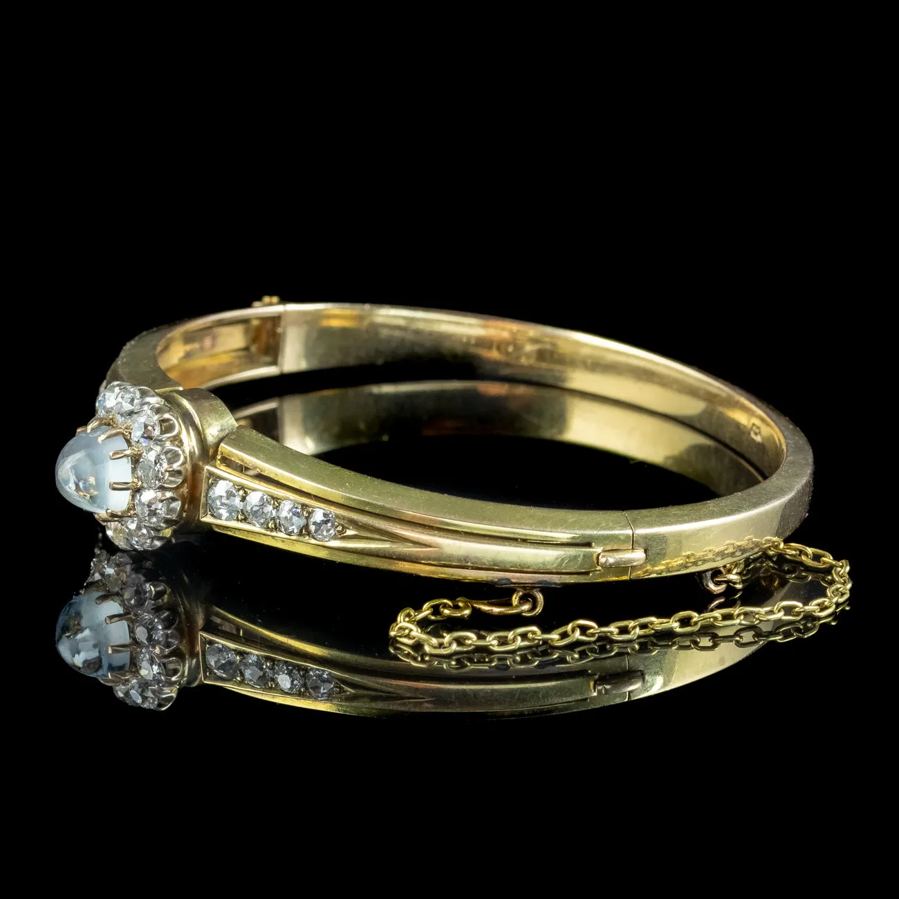 Vintage Moonstone Diamond Bangle 14ct Gold 2.8ct Of Diamond