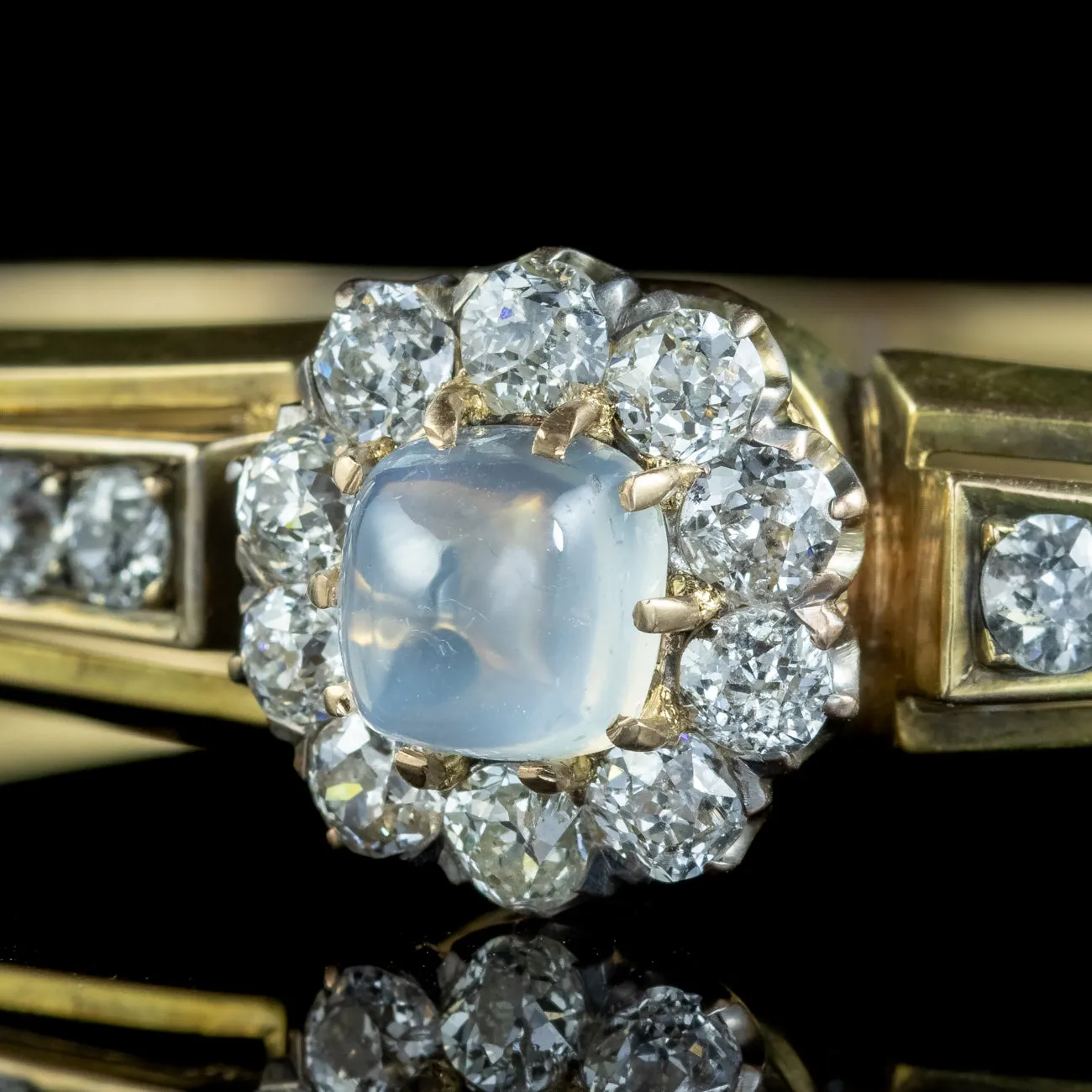 Vintage Moonstone Diamond Bangle 14ct Gold 2.8ct Of Diamond