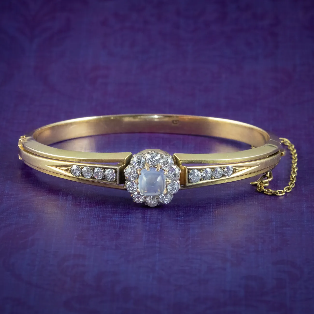 Vintage Moonstone Diamond Bangle 14ct Gold 2.8ct Of Diamond