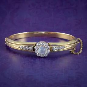 Vintage Moonstone Diamond Bangle 14ct Gold 2.8ct Of Diamond
