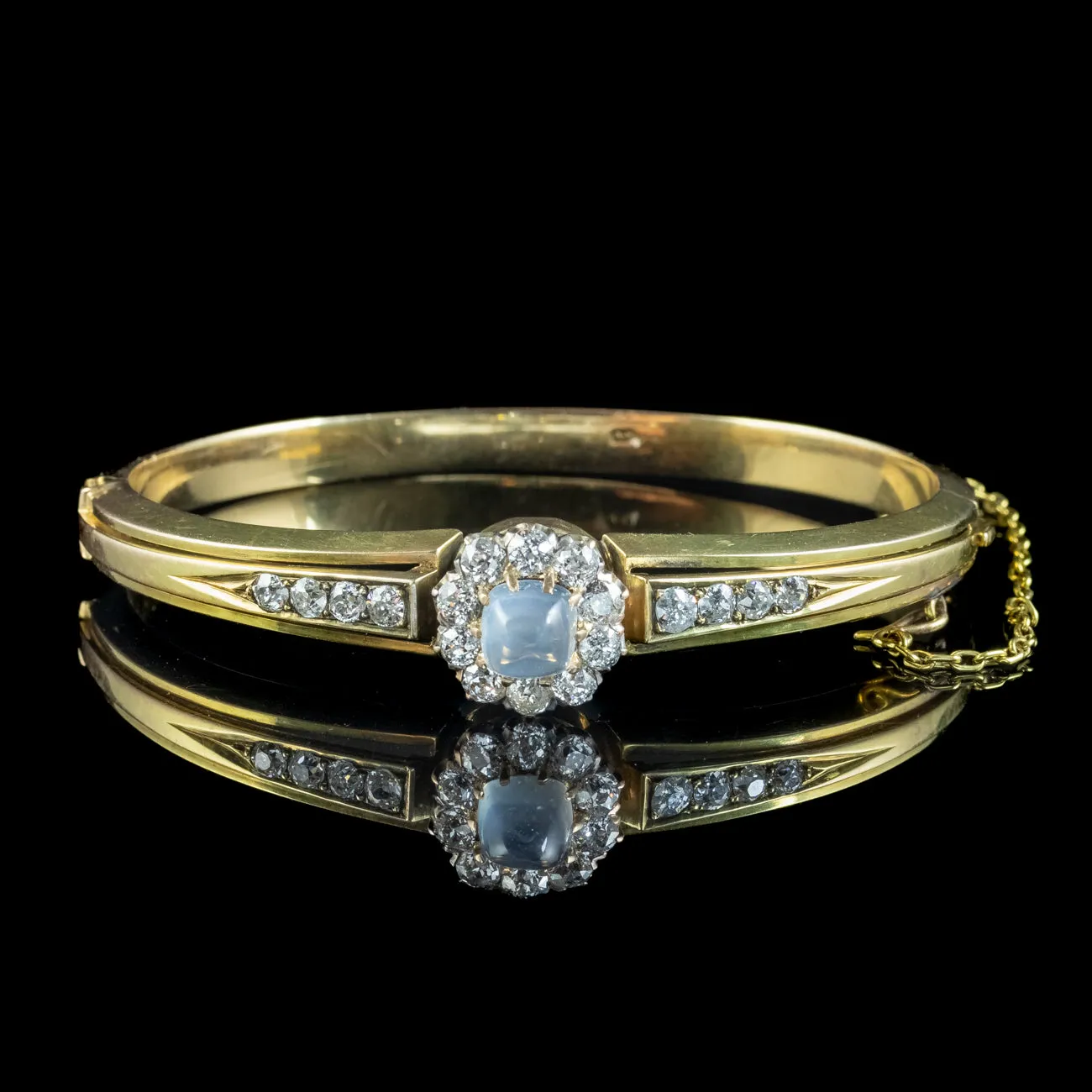 Vintage Moonstone Diamond Bangle 14ct Gold 2.8ct Of Diamond