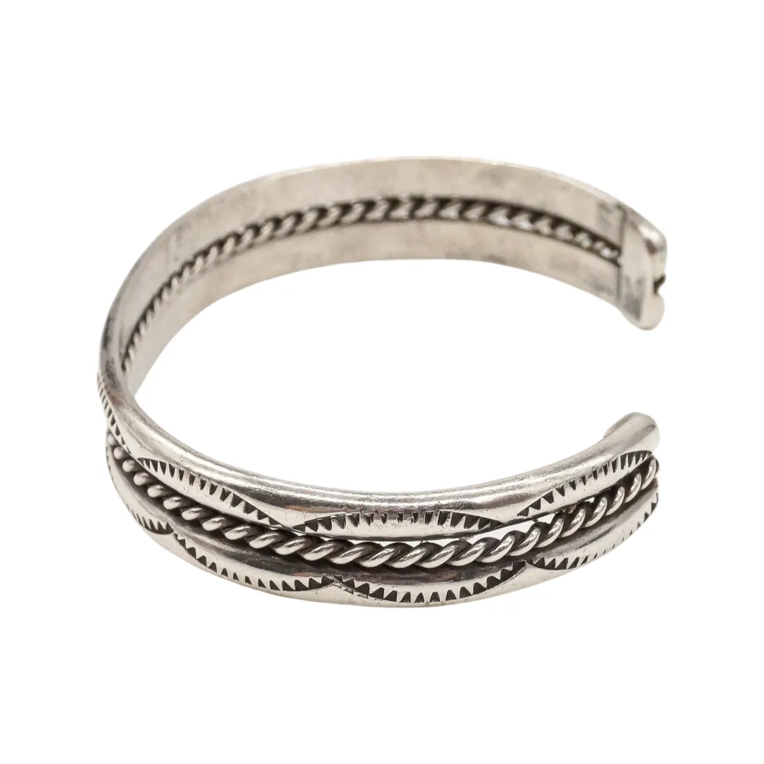 Vintage Navajo Sterling Silver Rope Cable Cuff Bracelet
