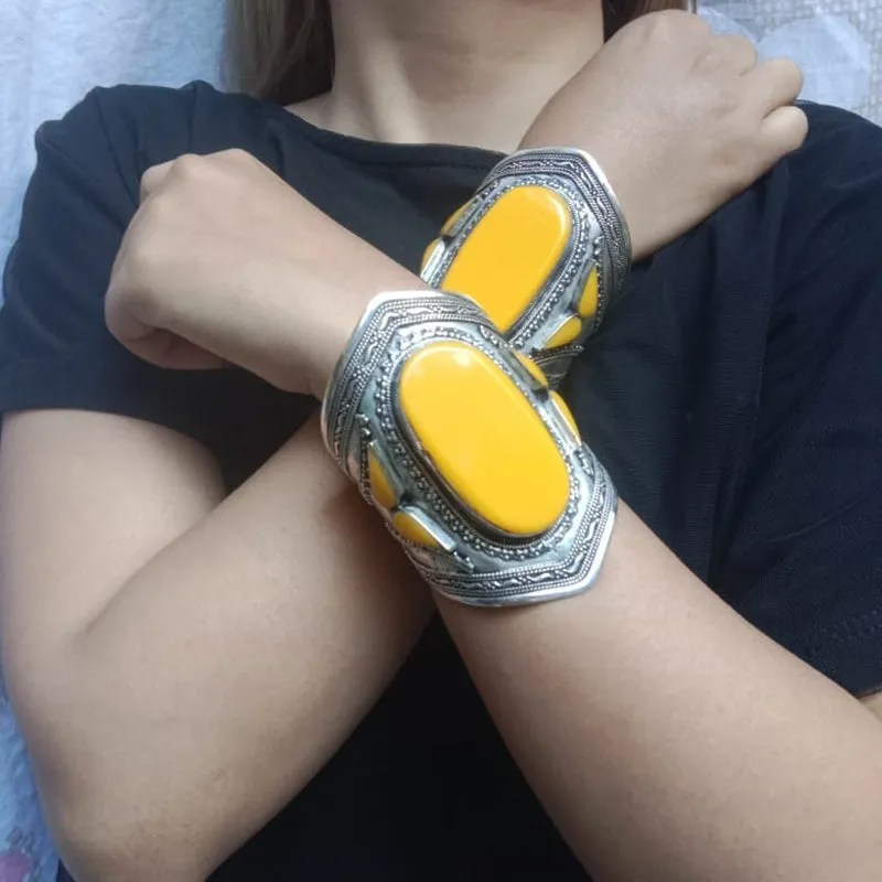 Vintage Tribal Cuff With Big Stones Bracelets