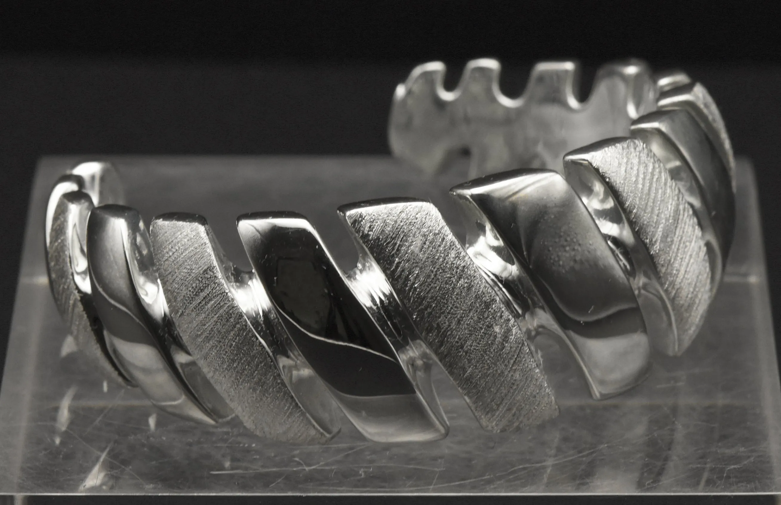 Vintage Wide Cuff Italian Sterling Silver Unique Design Bracelet