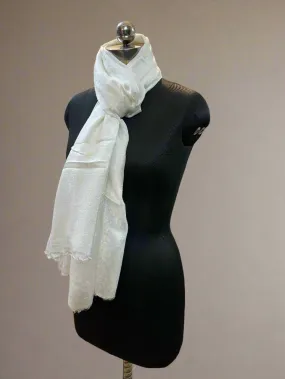 White Self-Weave Luxurious Pure Pashmina Scarf