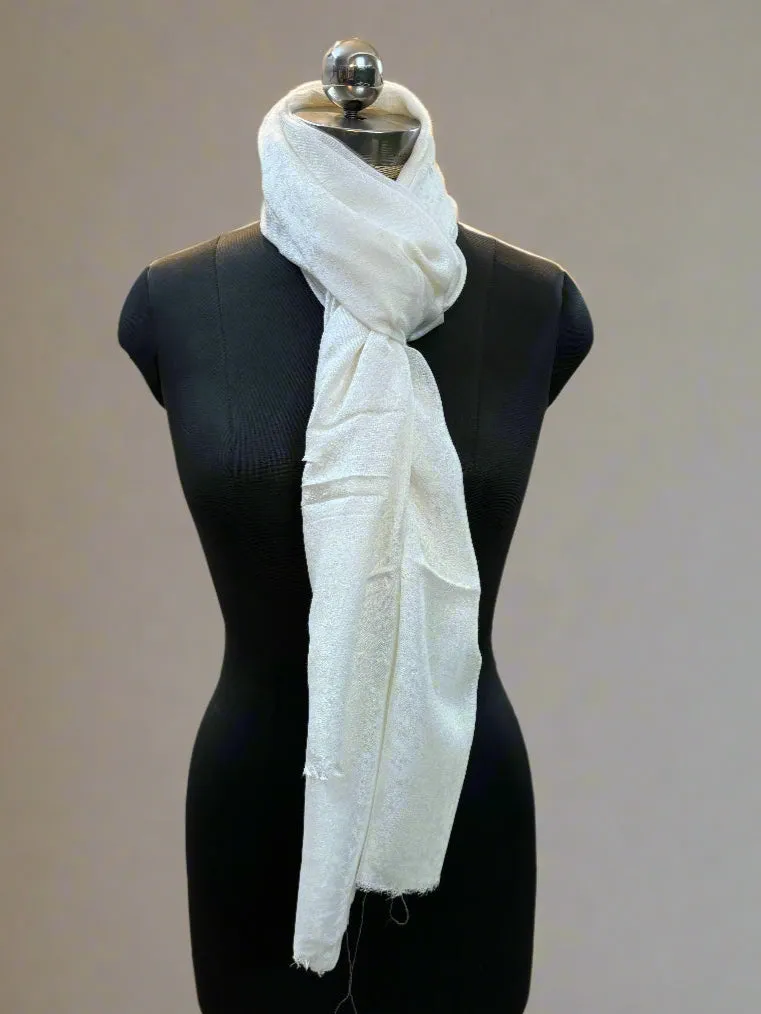 White Self-Weave Luxurious Pure Pashmina Scarf