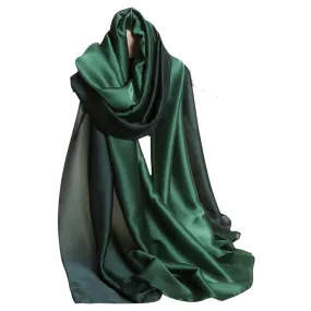 Wide Charmeuse Satin Scarf - Dark Green Ombre