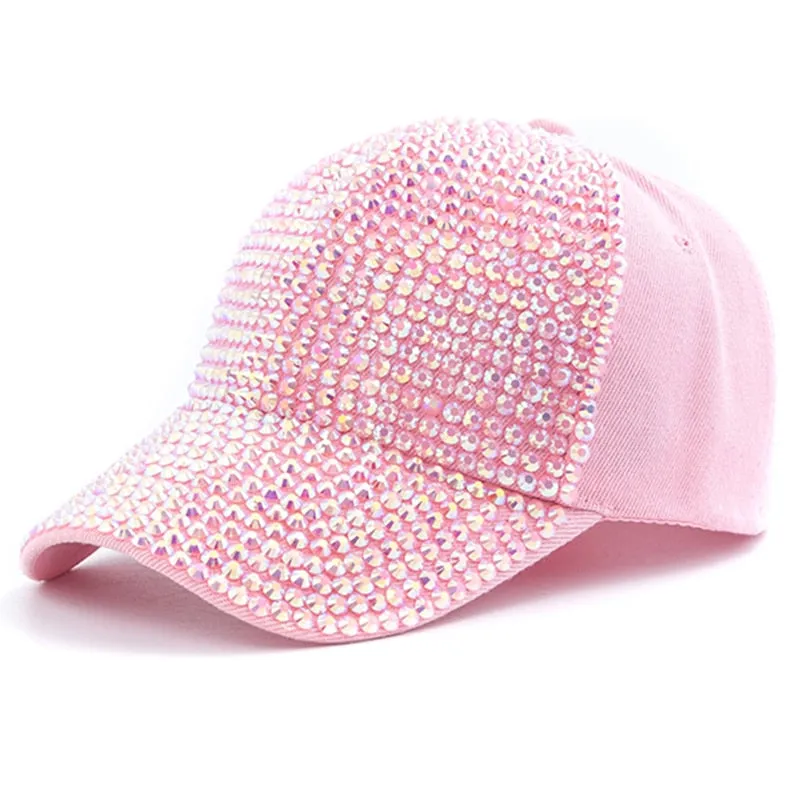Women Diamond Inlay Cap Simple Plain Baseball Cap Female Adjustable Casual Outdoor Streetwear Fashion Hat