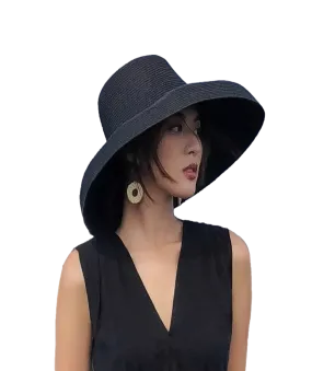 Women Wide Brim Summer Straw Sun Hat Crushable Beach Sun Hat for Ladies Travel Solid Plain Curved Brim