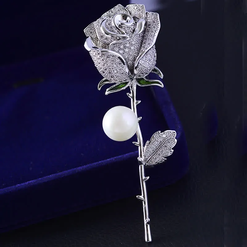 Women's Elegant Rose Flower Imitation Pearl Brooch