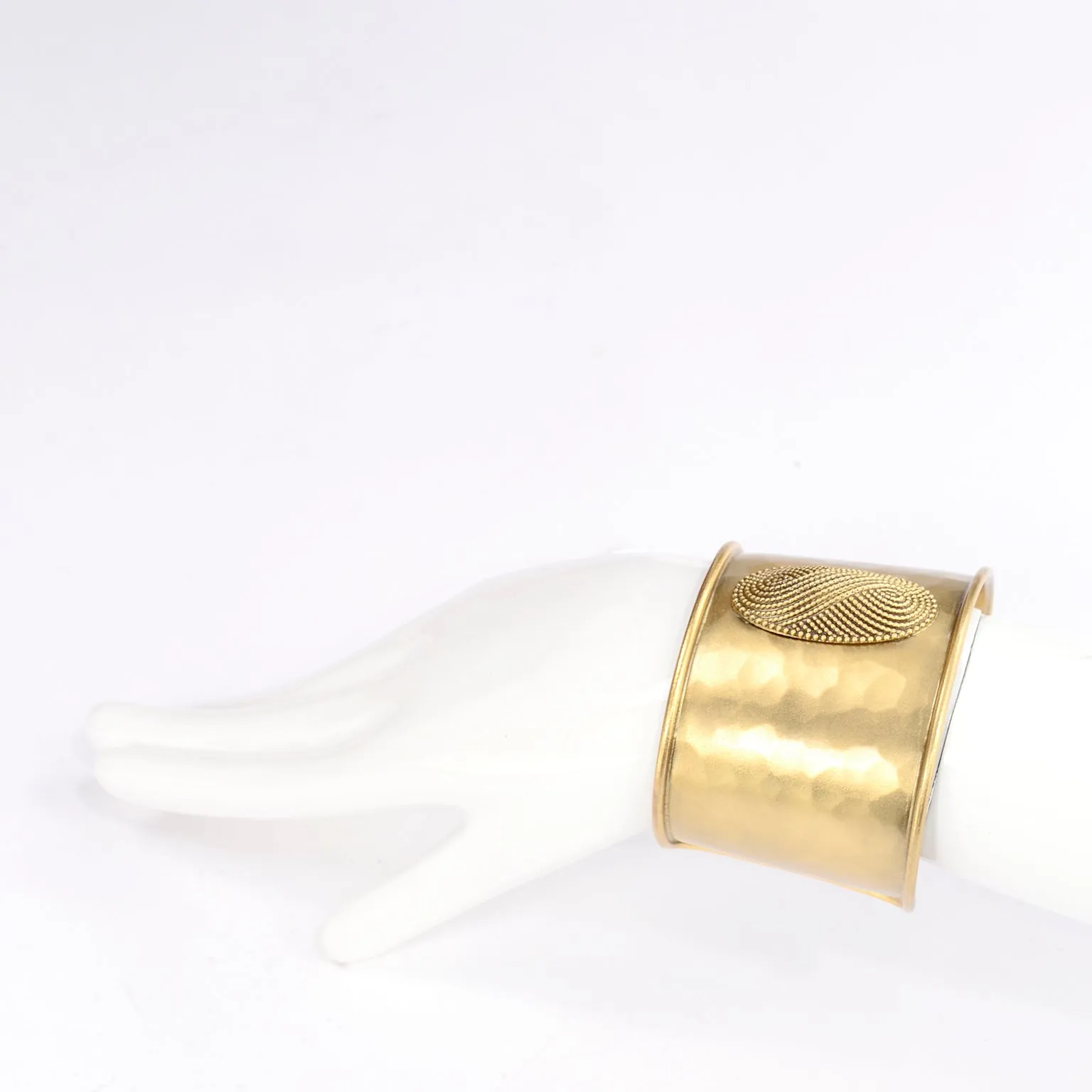 Yves Saint Laurent Vintage Hammered Gold Cuff Bracelet YSL
