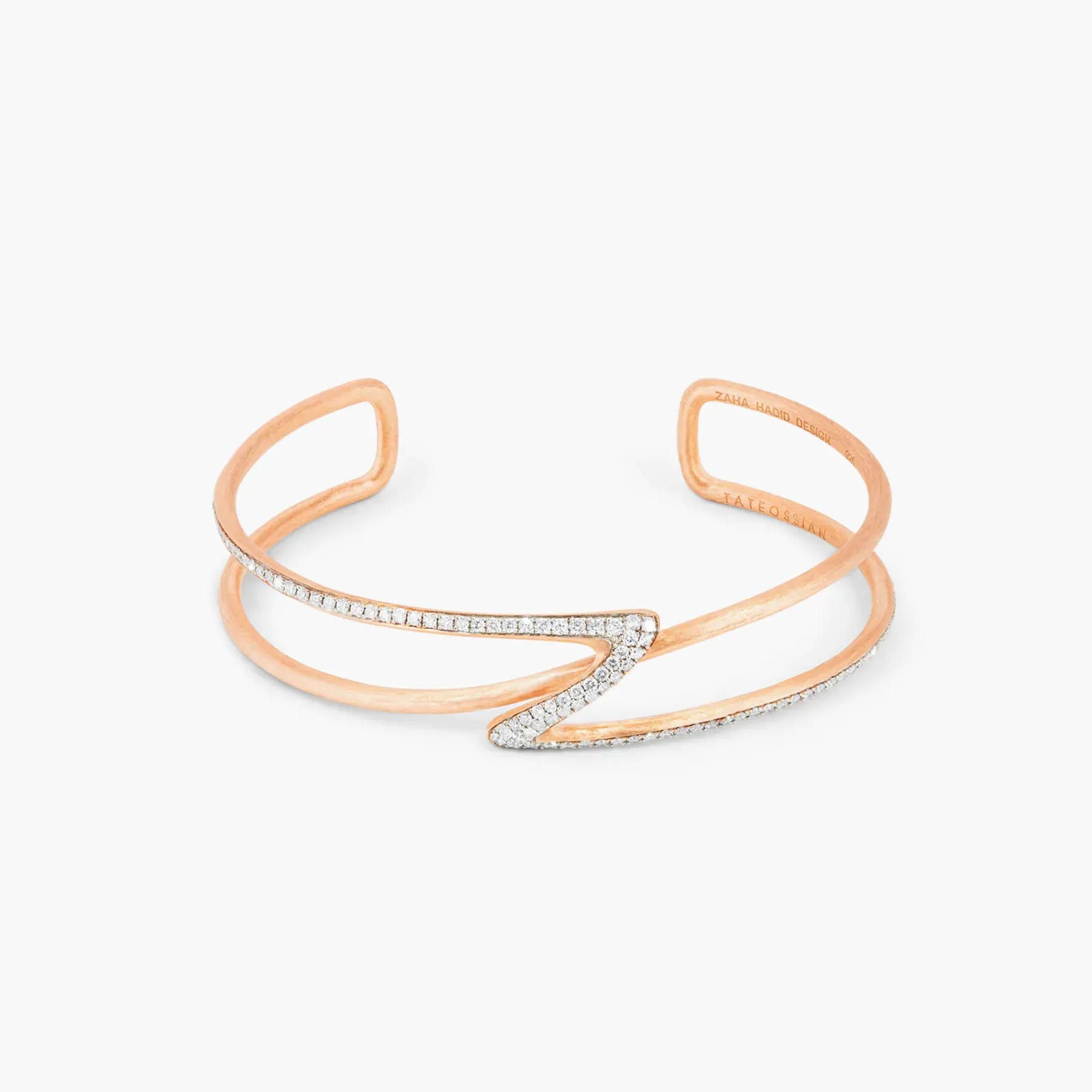 ZAHA HADID DESIGN Apex bangle in rose gold plated sterling silver with white diamonds