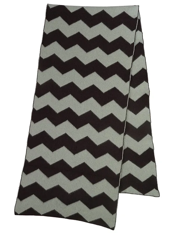 Zigzag Brushed Blanket Scarf Black & Oatmeal